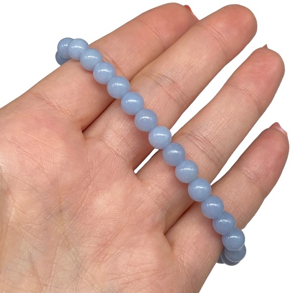 6mm Angelite Beaded Stretch Bracelet Gemstone Stone Crystal Crystals Blue Beads - Picture 3 of 4